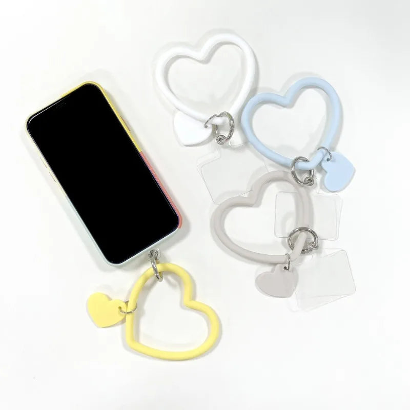 1Pc Silicone Heart Loop Cell Phone Hand XYu Wrist Strap With Key Chain Holder - Universal Mobile Straps For All Smartphones