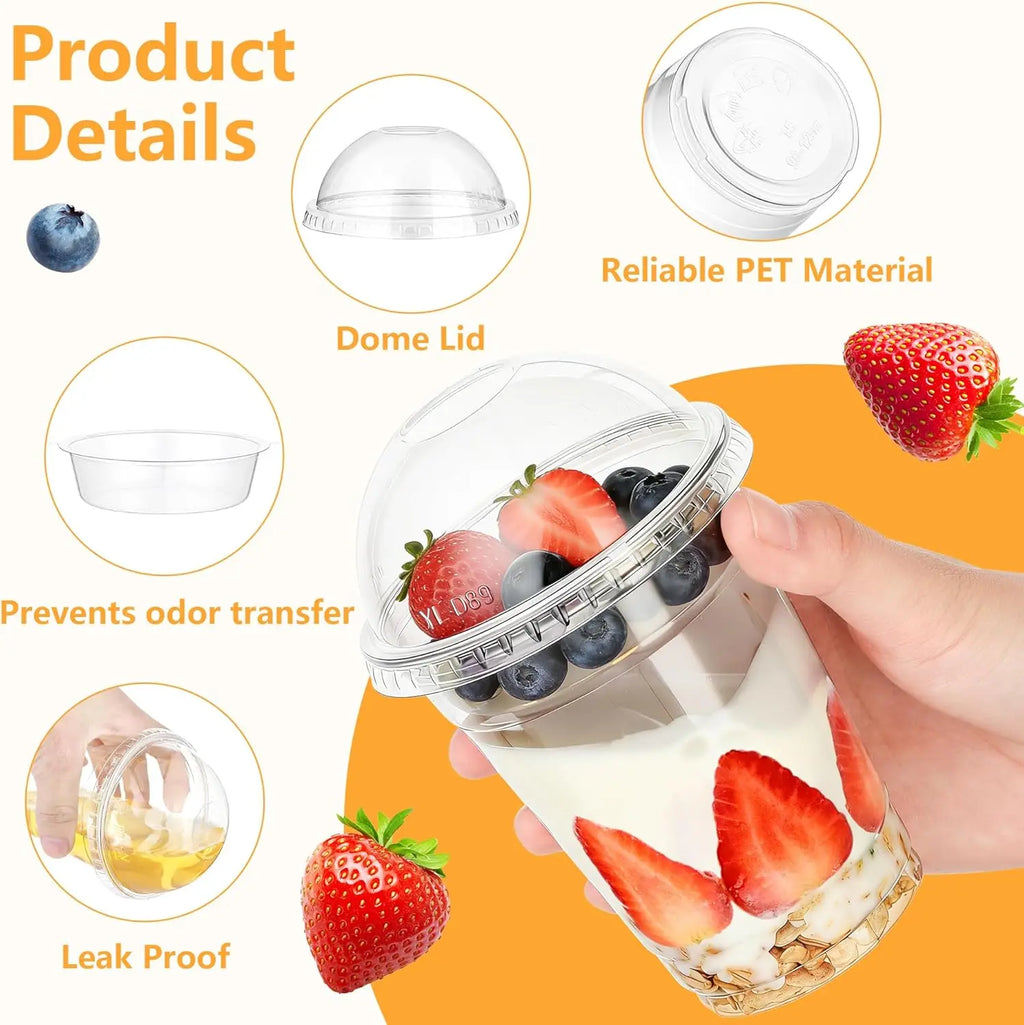 12 oz Clear Plastic Parfait Cups with Insert 3.25oz & Dome Lids No Hole  (20 Sets) Yogurt Fruit Parfait Cups Take Away Breakfast