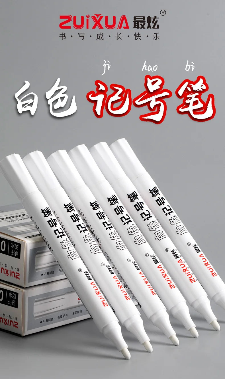 5pcs White Marker Paint Pens Waterproof Rubber Permanent Marker Pen Car Tyre Tread Environmental Tire Painting DIY Graffiti Pens