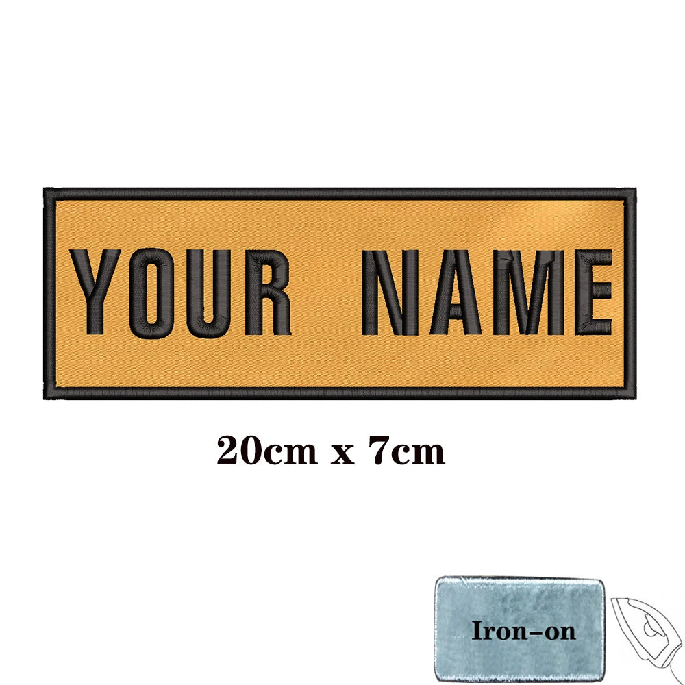 1PC Custom Personalized Name number Patch Stripes Badge tags chevrons Armband Iron On Or Hook Loop embroidered yellow