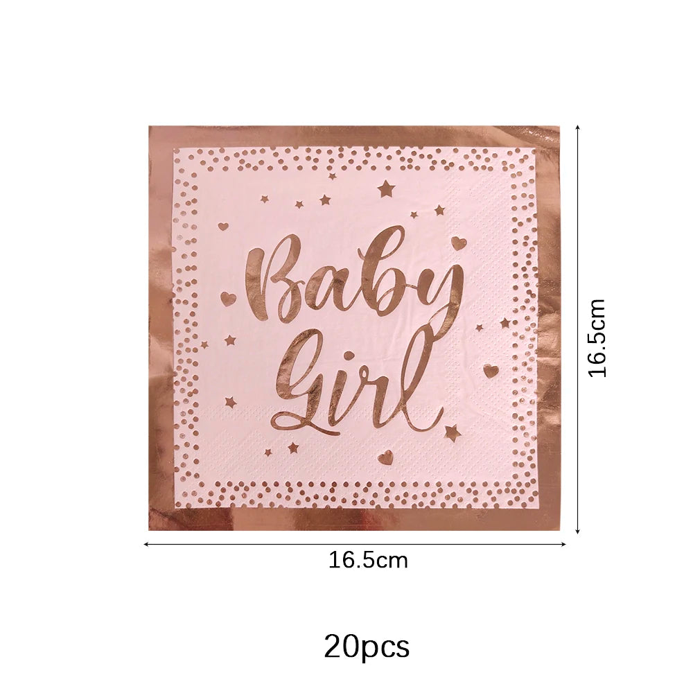 Rose Gold Party Disposable Tableware Set Light Powder Paper Plates Cups Straws Kids Birthday Party Decorations Babyshower Girl