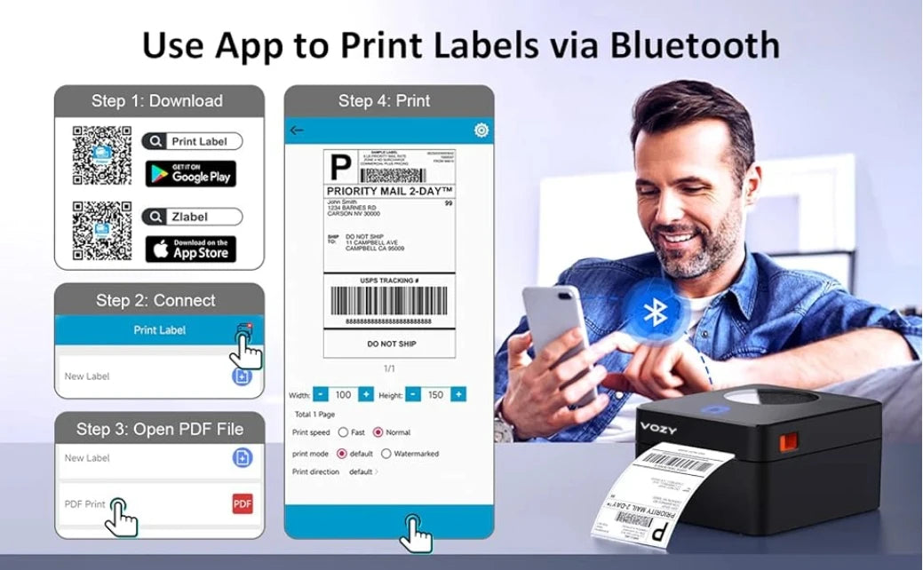 Bluetooth Thermal Label Printer,4X6 Shipping Label Printer for Shipping Packages,Support Windows/Mac/iOS/Android