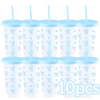 2/20pcs 24oz Reusable Party Cups with Straw & Lid Cute Bow Plastic Tumblers for Cold Drinks Home Office Outdoor Use Summer Gift