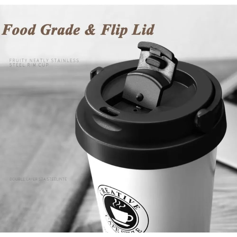 16Oz InsulatedCoffeeCupCoffeeThermosFlask with Leak Proof Lid AndHandle 304 Material Double Wall Insulation and Leak ProofDesign