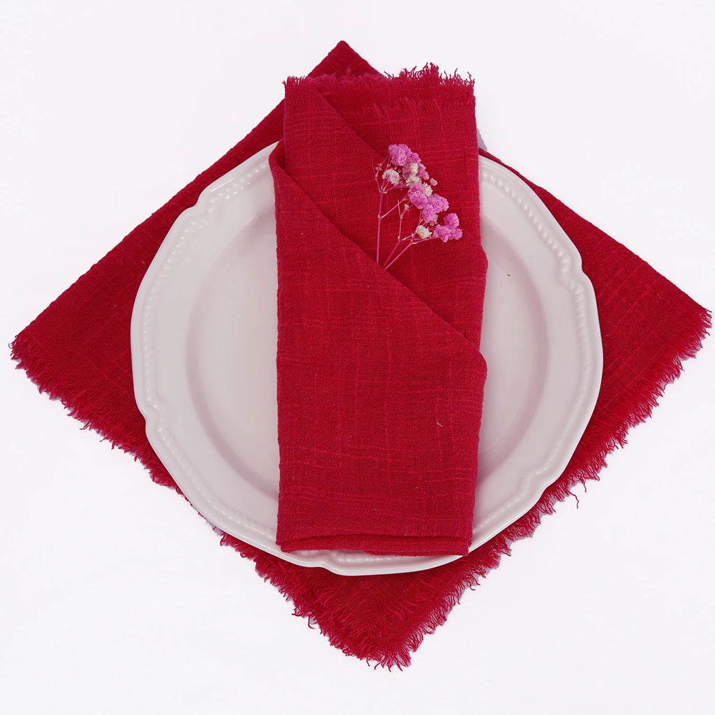 10pcs 32x32cm Gauze Cotton Wedding Napkins Reusable Green Trim Tea Towel Rustic Retro Burrs Napkins for Party Table Decoration