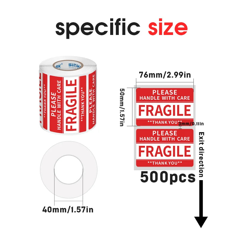 SINMARK 500/1000Pcs Fragile Warning Sticker Care Shipping Special Tag Useful Shipping Express Label Handle With Care Keep