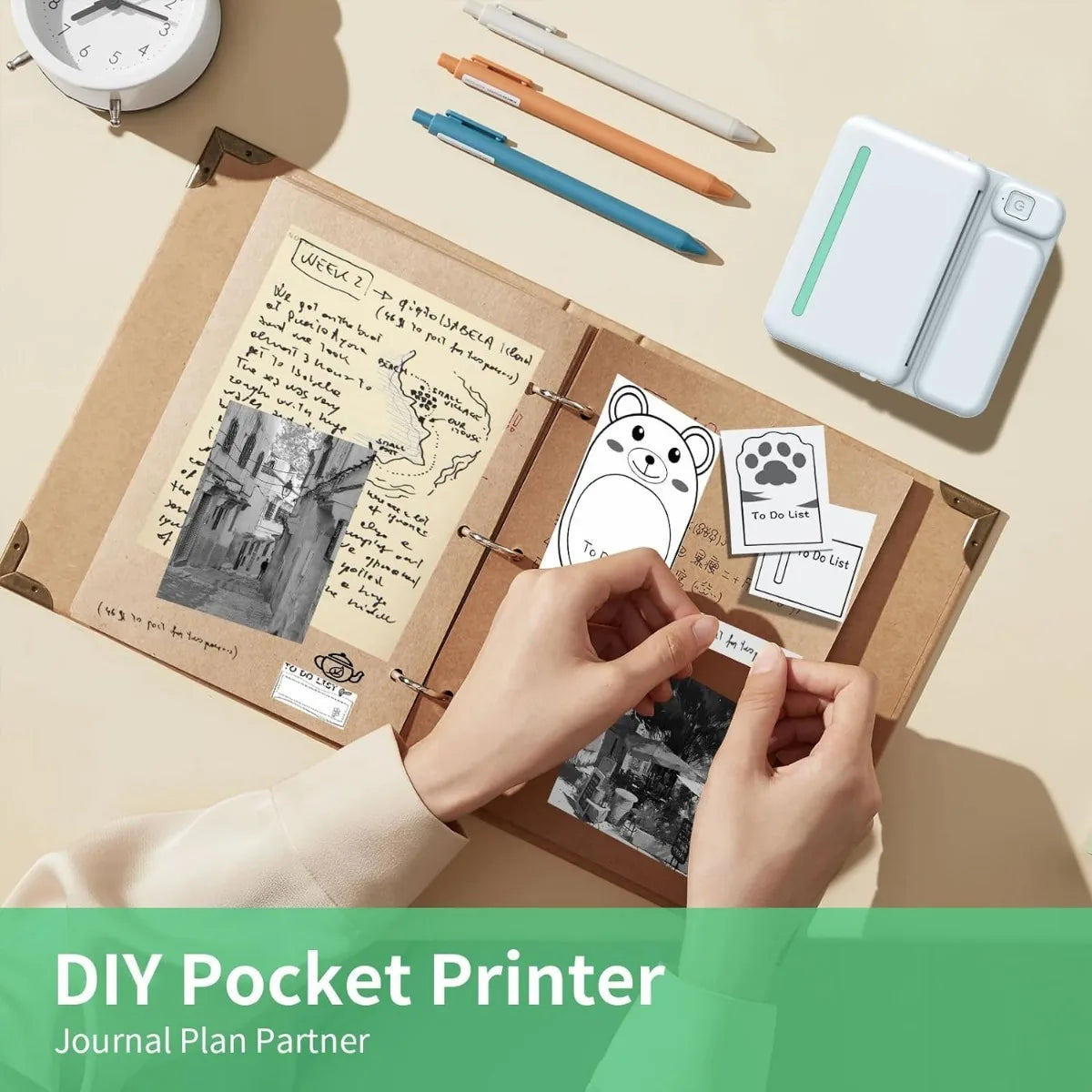 Sticker Printer, Fun Print Pod Mini Bluetooth Portabel Sticker Maker with 3 Rolls Paper, Print Pods Mini Printer