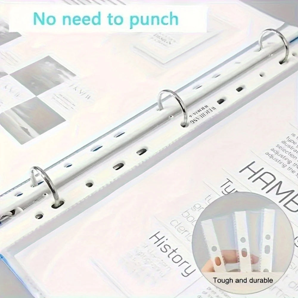 50 A4 Transparent Plastic Folders - 3-Ring Binder, Test Papers, Invoices, Office Supplies, Easy Design, 4C Thickness, Normal Use