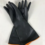 Acid and alkali resistant black lengthened anti-corrosion waterproof industrial latex thickened rubber gloves