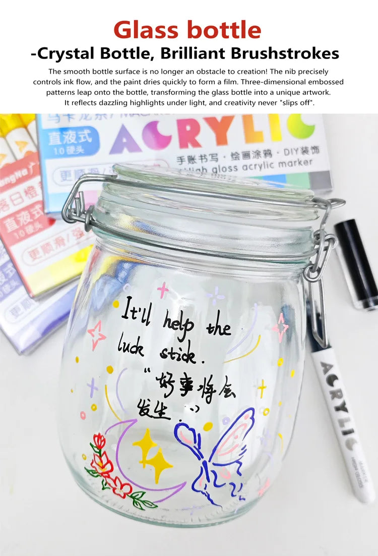 GuangNa 168/12 Colors High Gloss Acrylic Marker Pen Set,Hard Headed Drawing Pens,DIY Graffiti Paint Pen Stationery,GN.586