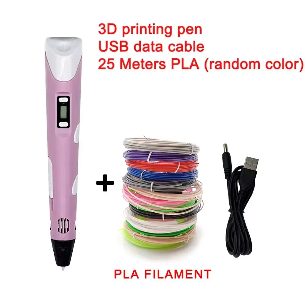 Electronic 3D Printing Pen 25MPLA Long Thread Children's 3D Graffiti Drawing Tool Drawing Smart Toy DIY Christmas Birthday Gift