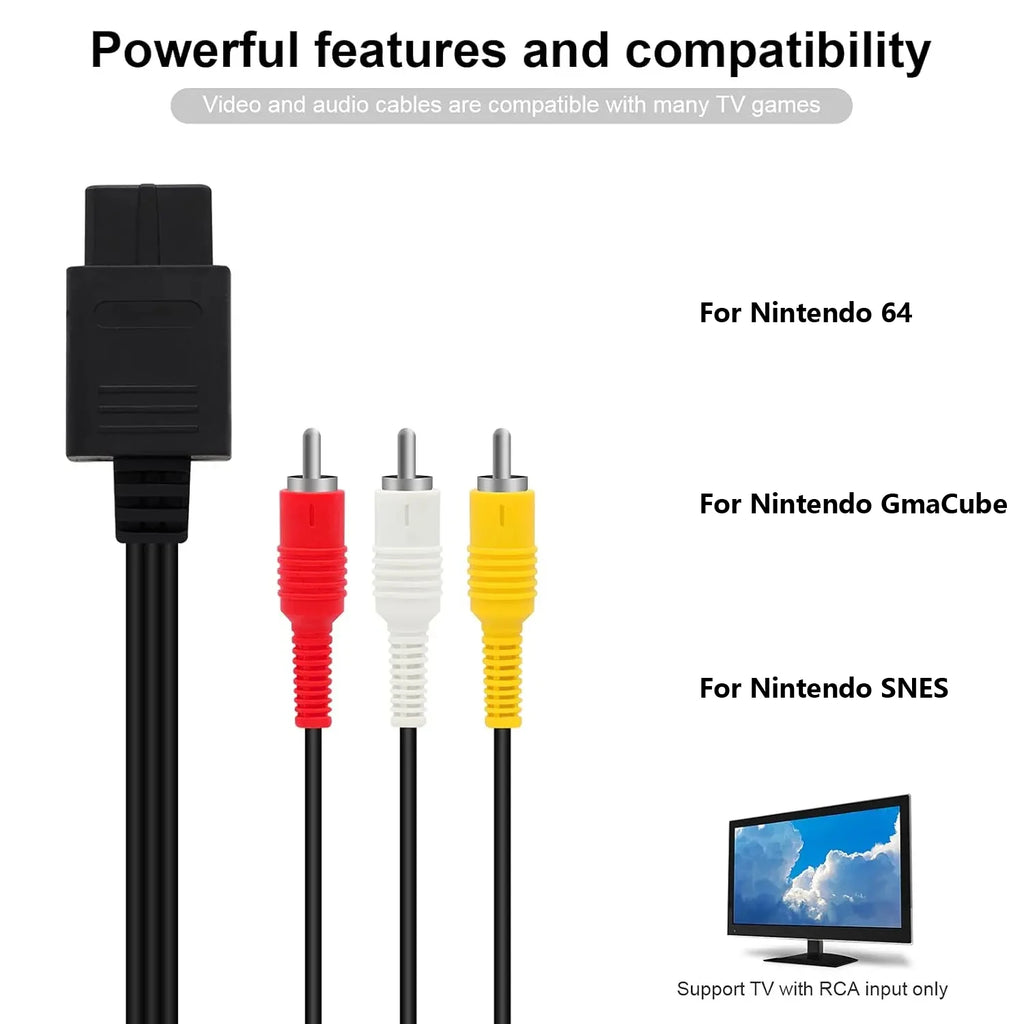 1.8m AV Cable Composite Video Cord 6 Feet Line Compatible with Nintendo 64/N64/GameCube/SNES TV Game Console Accessories