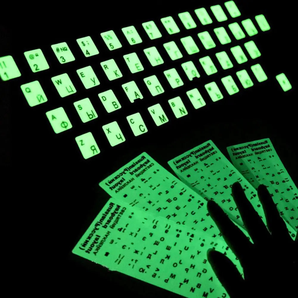 Spanish English Russian Arabic French Luminous Keyboard Stickers For Laptop PC Desktop Key Board Night Light Dustproof Sticker