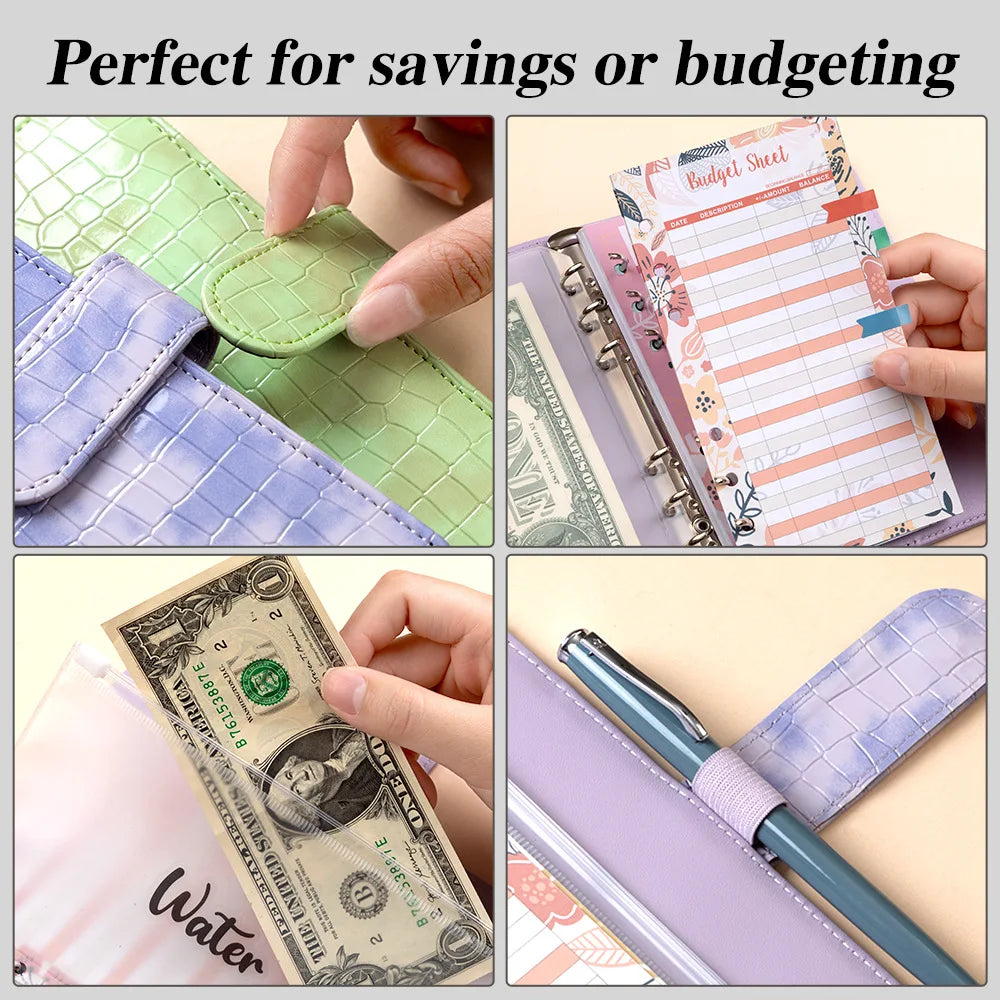 A6 Binder Pockets 6 Holes Cash Envelopes for Budgeting, Clear Zipper Folders for 6-Ring Budget Binder