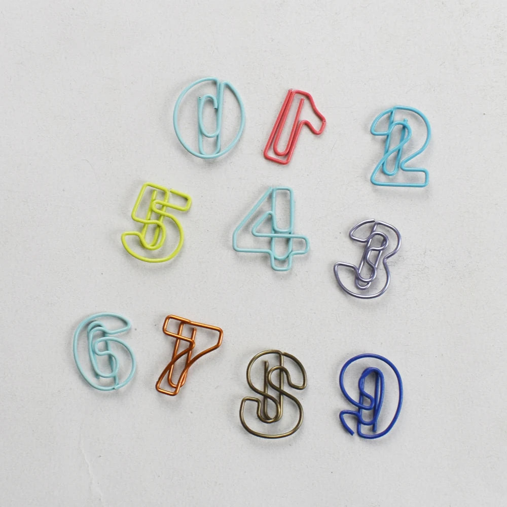 10pcs/Set Metal Digital Shape Paper Clips Kawaii Cute Bookmark Clip Stationery Office School Supplies