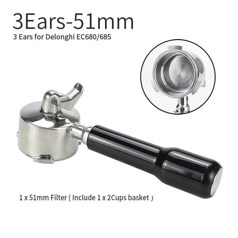 51mm Coffee Bottomless Portafilter Naked For Delonghi EC680 EC685 Replacement Filter Basket Espresso Machine Cafe Accessories