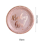 Rose Gold Party Disposable Tableware Set Light Powder Paper Plates Cups Straws Kids Birthday Party Decorations Babyshower Girl