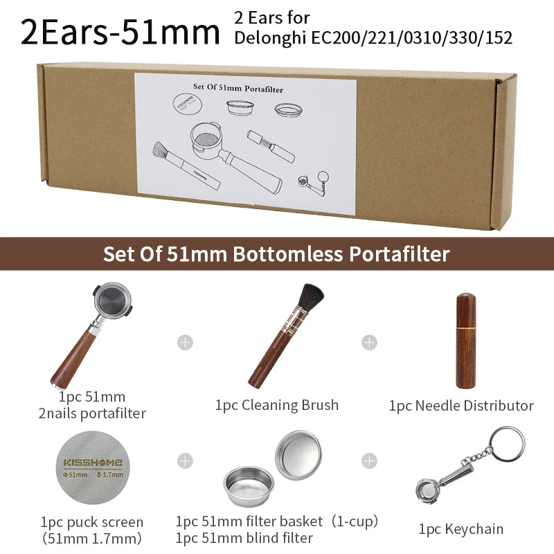 51mm Coffee Bottomless Portafilter Naked For Delonghi EC680 EC685 Replacement Filter Basket Espresso Machine Cafe Accessories