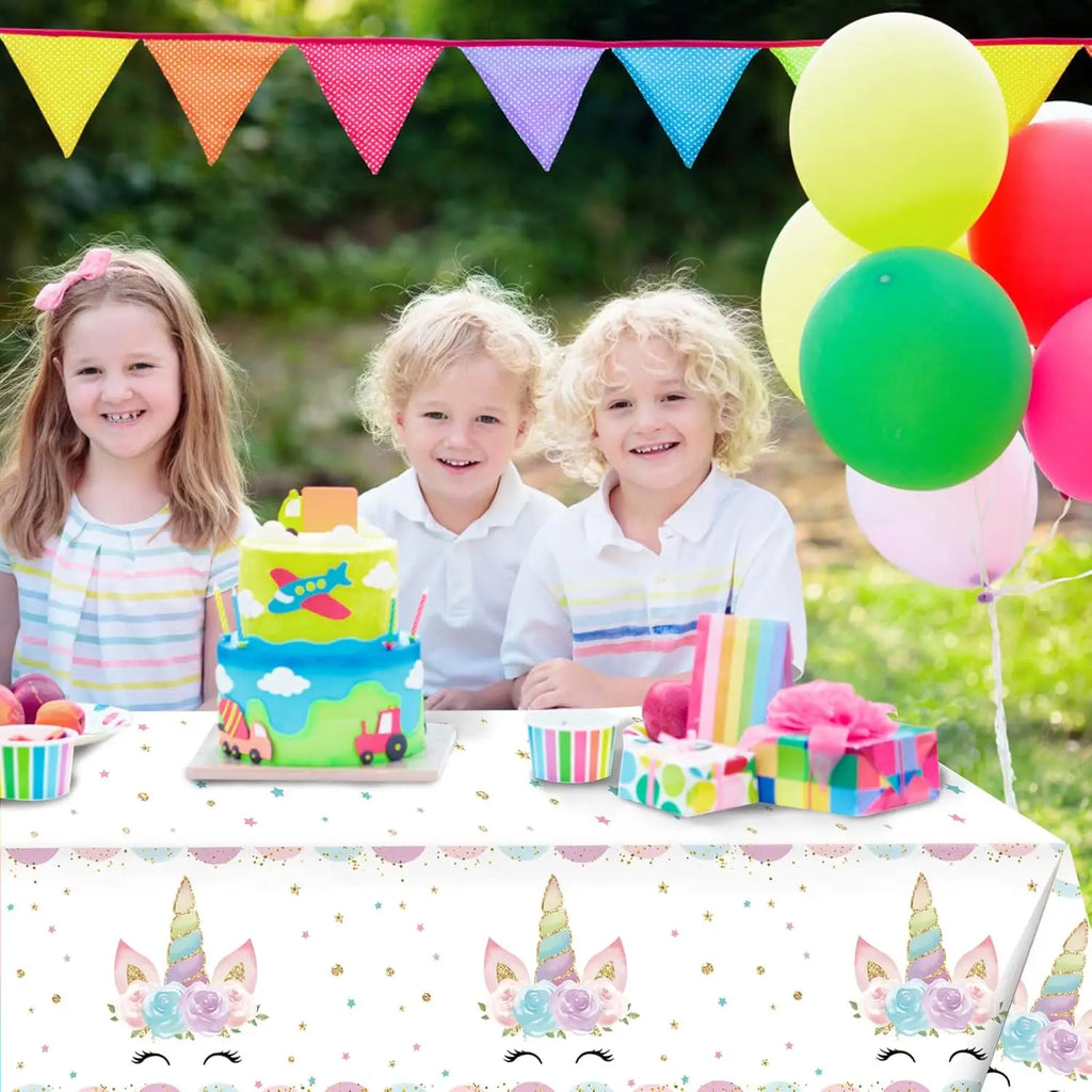 Magical Unicorn Tablecloth 54x108''-Disposable Waterproof Plastic for Girls Birthday&Baby Sprinkle | Glitter Rainbow Party Decor