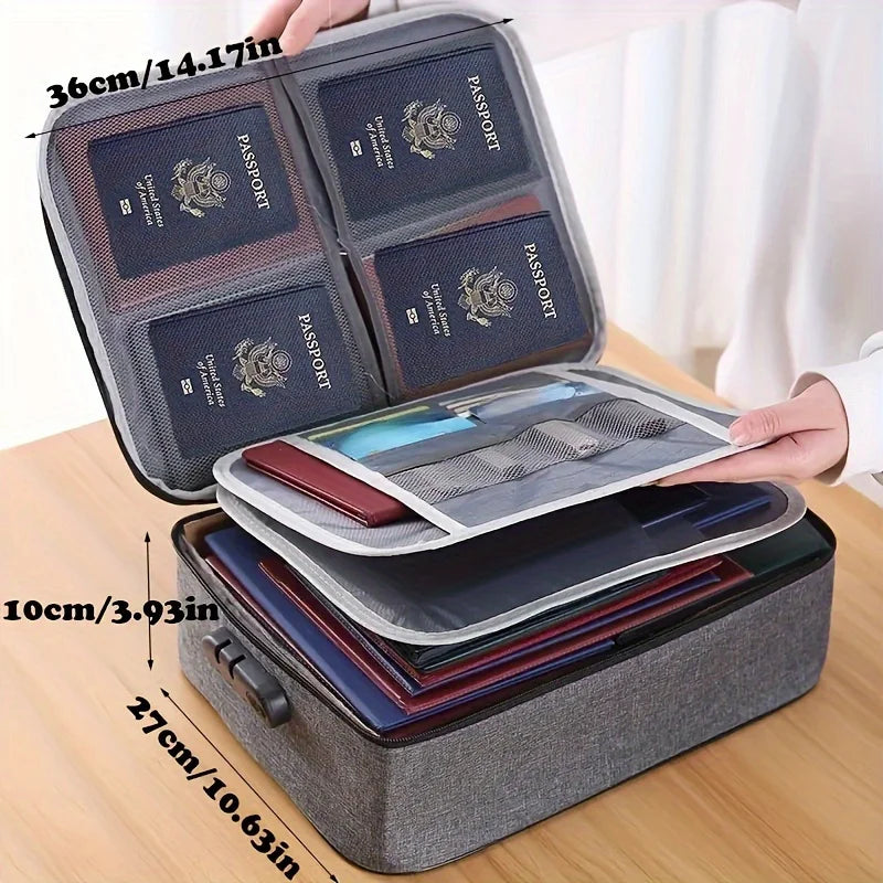 1pc Fireproof & Waterproof File Organizer with Combination Lock - 3-Layer Portable Document Storage Box for Laptop, Certificates