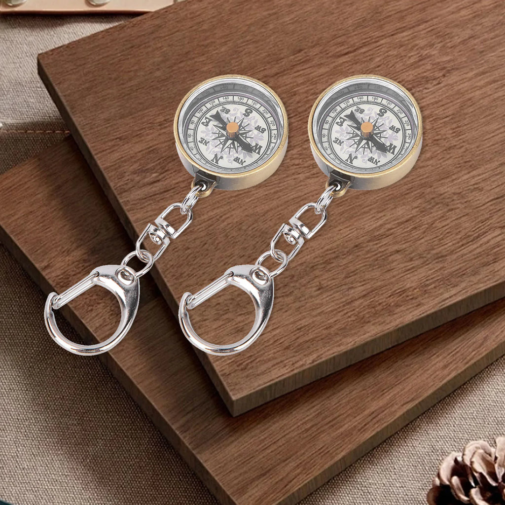 2PCS Lightweight Compass Keychain Vintage Zinc Alloy Pocket For Outdoor Camping/Travel/Direction Navigation Tool Survival Guide