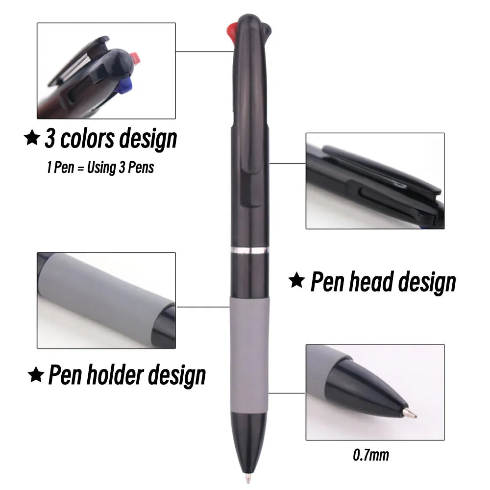 3 in 1 Red/Black/Blue Ink Color 0.7mm Student Ballpoint Pens Ball Point Writing Stationery Fine School Supplies Pencils Office