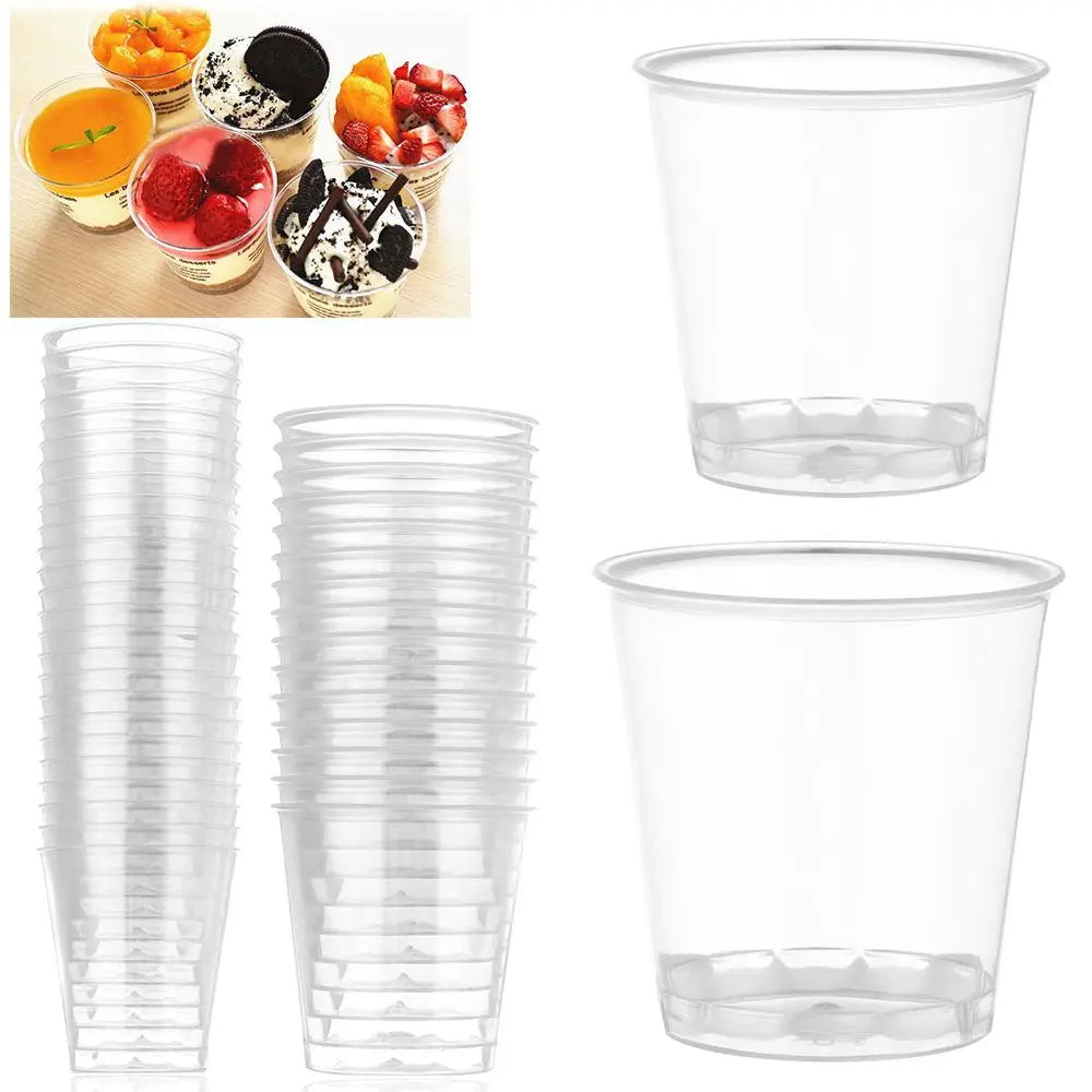 Reusable Transprent Plastic Disposable Dessert Cups Round Pudding Boxes Cupcake Muffin Cup Mould Kitchen Drinks Tools 50/90ml