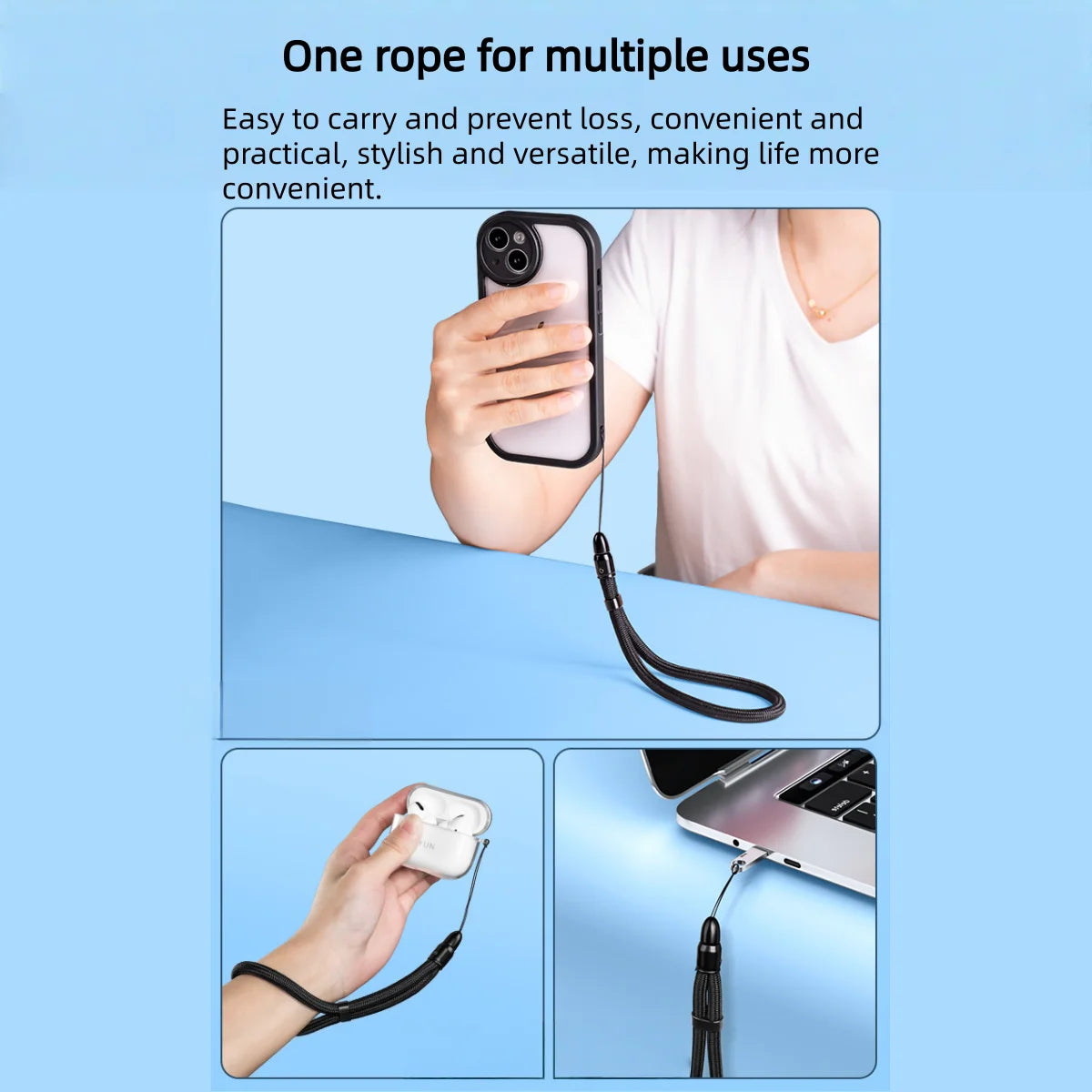 Multifunctional Mobile Phone Strap Bullet Shaped Phone Case Short Rope Adjustable Length Lanyard for Earphones and U-disk