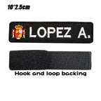 Custom Spain Name Tags Army Blood Number ID Embroidered Patches with Iron on Hook Backing