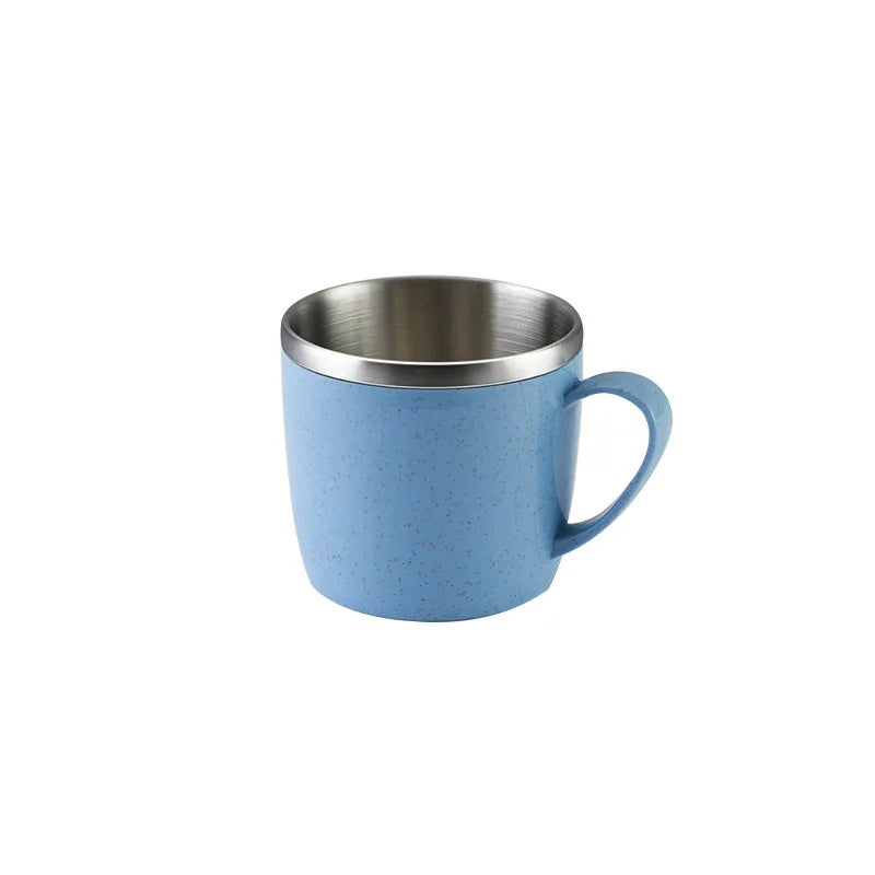 Simple Solid Color Stainless Steel Mug Wheat Straw Element Small Water Cup Children's Household Anti-scalding Drinking Water Cup