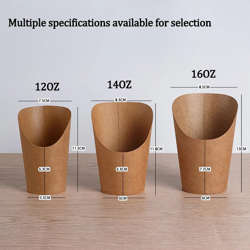 100PCS French Fries Cups Disposable Kraft Paper Cups Snack Containers Charcuterie Dessert Supplies Baking Cups Take-Out Party