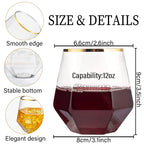 12-48PCS Diamond Plastic Wine Glasses Disposable Stemless Plastic Cups Whiskey Cocktail for Party Birthday Gathering Bars 12oz