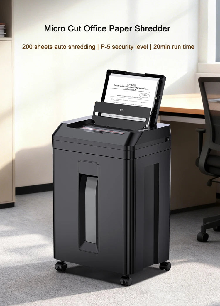 Broyeur De Papier P-5 200 Sheets Waste Paper Shredder P5 Normal Size 2*10mm Auto Feed Electricity Powered Comet Z-500 Office 22L