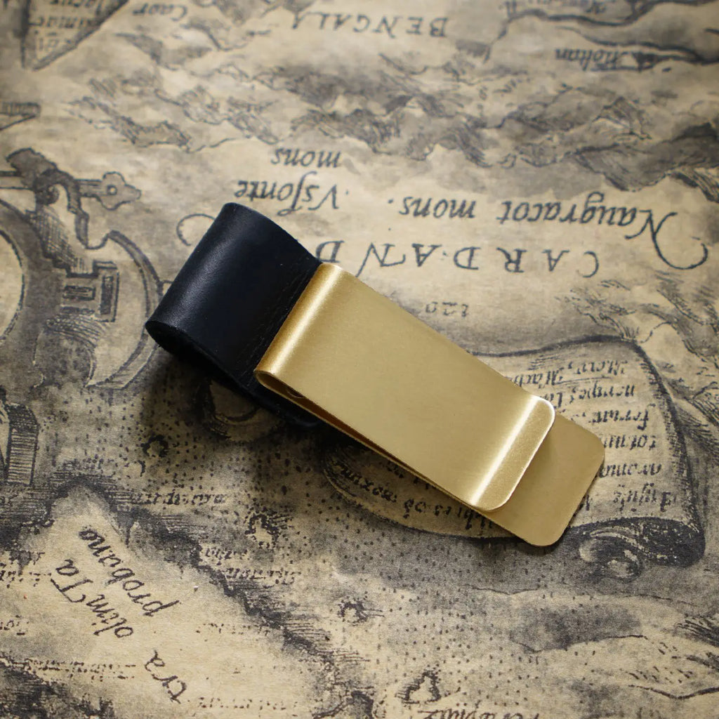 Brass Leather Pen Clip Stainless Steel Cowhide for Traveler's Notebook - Genunine Leather & Metal Notebook Accessory