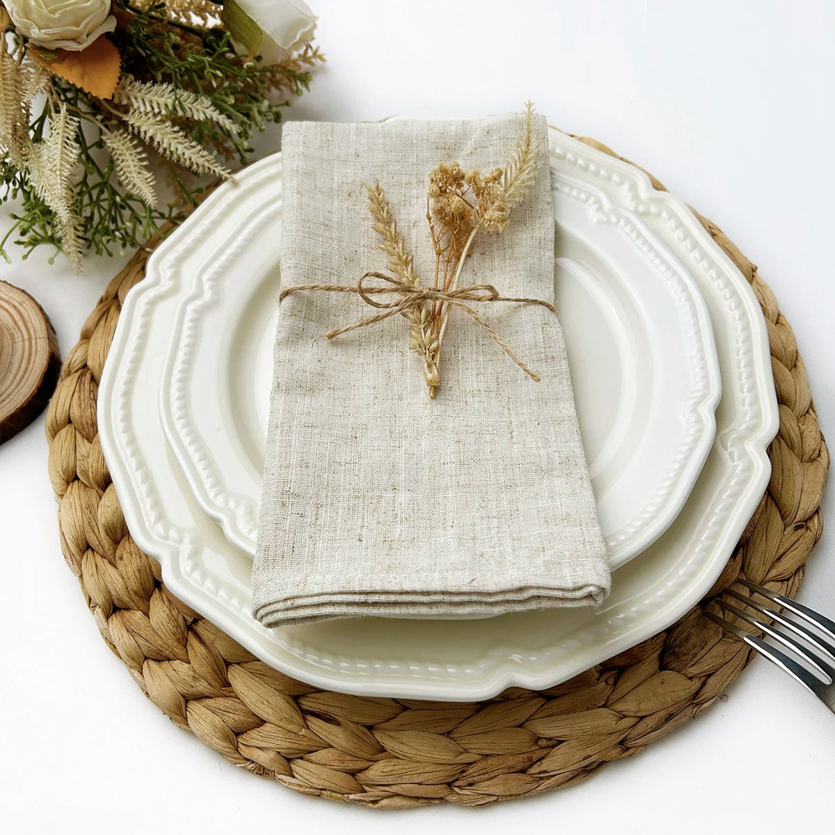 Set Of 6/10/12 30x30cm Linen Napkins, Durable Polyester Thickened  Reusable Wedding Chrismas Dining Table Decorations
