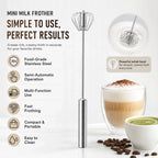 Handheld Milk Frother Stainless Steel Mini Whisk Semi-Automatic Coffee Frother for Cappuccino Latte Hot Chocolate Egg Beater Kitchen Tool