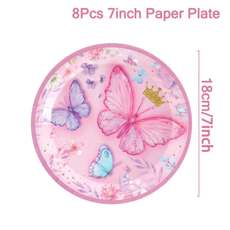 Butterfly Birthday Party Decoration  Butterfly Party Disposable Tableware Paper Cup Plate Birthday  Party