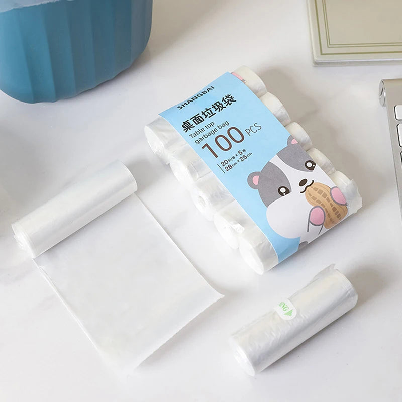 100Pcs/5Roll  Mini Garbage Bag Household Thickened Small Desktop Garbage Can Garbage Bags Disposable Trash Bags Kitchen Tools