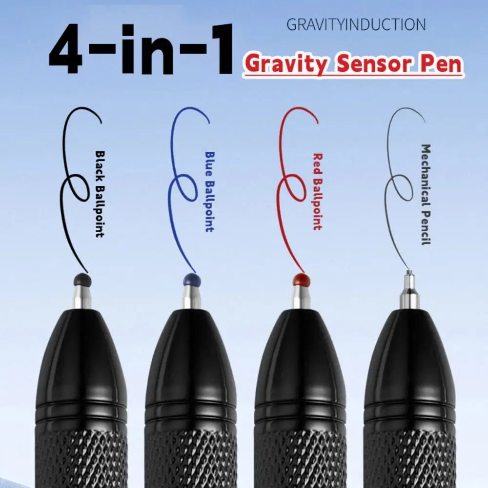 Fashion Metal Gravity Sensor Pen 4 in 1 Press Type 3Colors Ballpoint Pen Mechanical Pencil School Office
