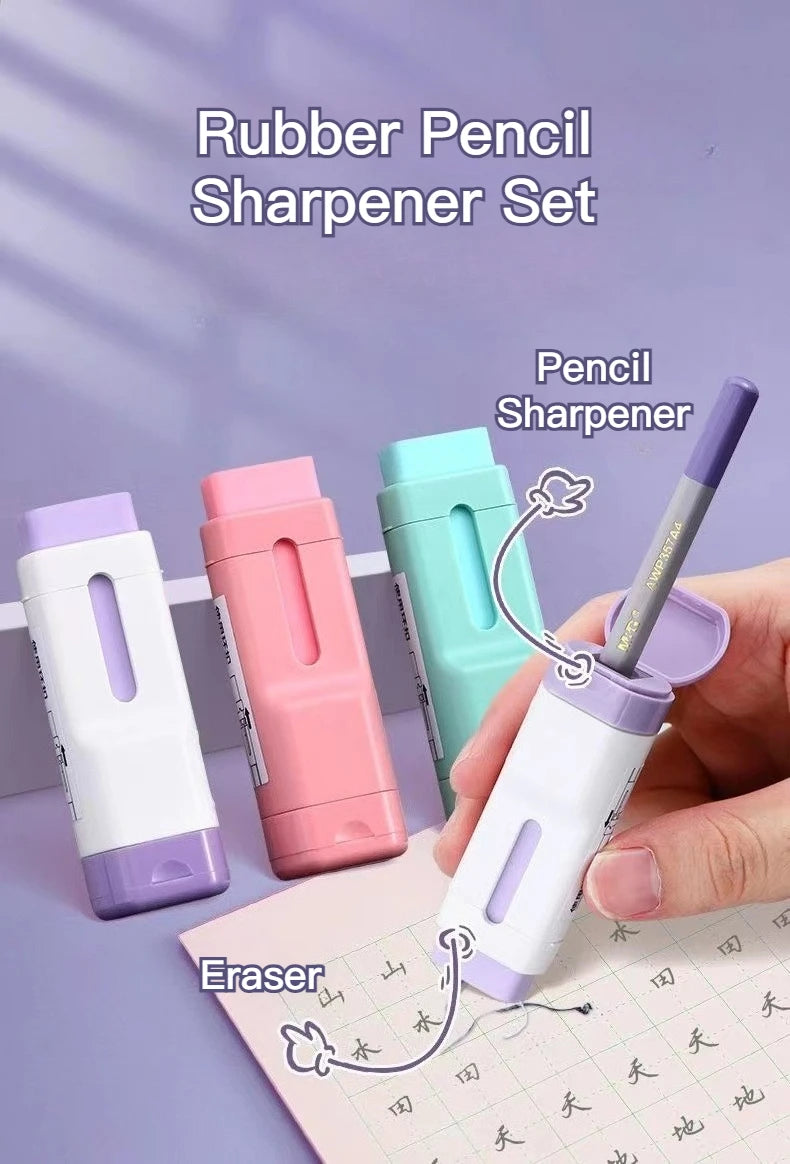 M&G Rubber Pencil Sharpener 2-in-1 Pencil Sharpener Single Hole with Rubber Eraser Not Leave Marks Eraser with Pencil Sharpener