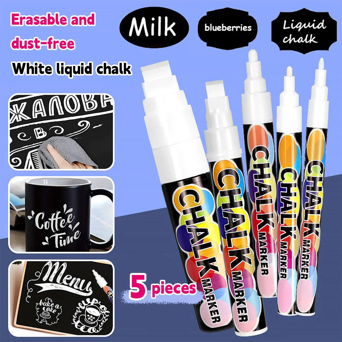 1/3 Pcs White Liquid Chalk Painting, Marking Erasable Dust-free Water-soluble Marking Pen School Classroom Office Supplies