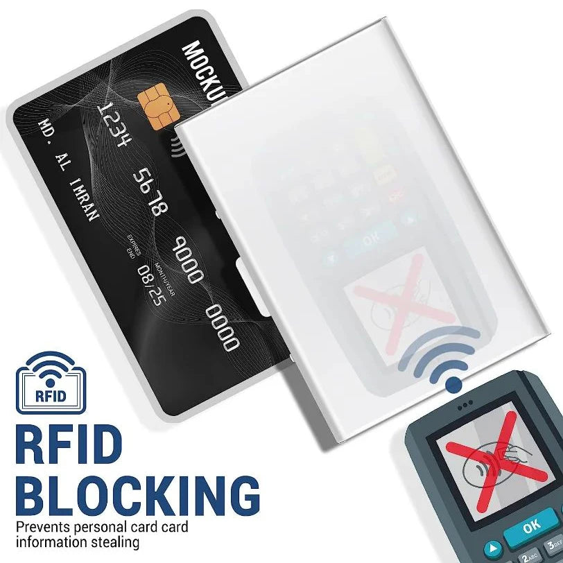 Anti-Scan RFID Blocking Card Holder - Aluminum Metal Wallet for 6 ID/Bank Cards Business Credit Card Case with Secure Protection
