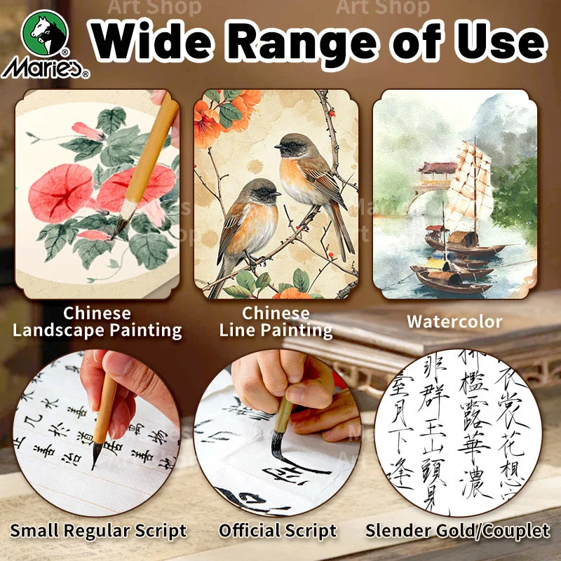 Marie's 3 pcs Jianhao Chinese Calligraphy Brush Set, Traditional Writing Watercolor Brush Ink Pen Kit for Small Regular Script,