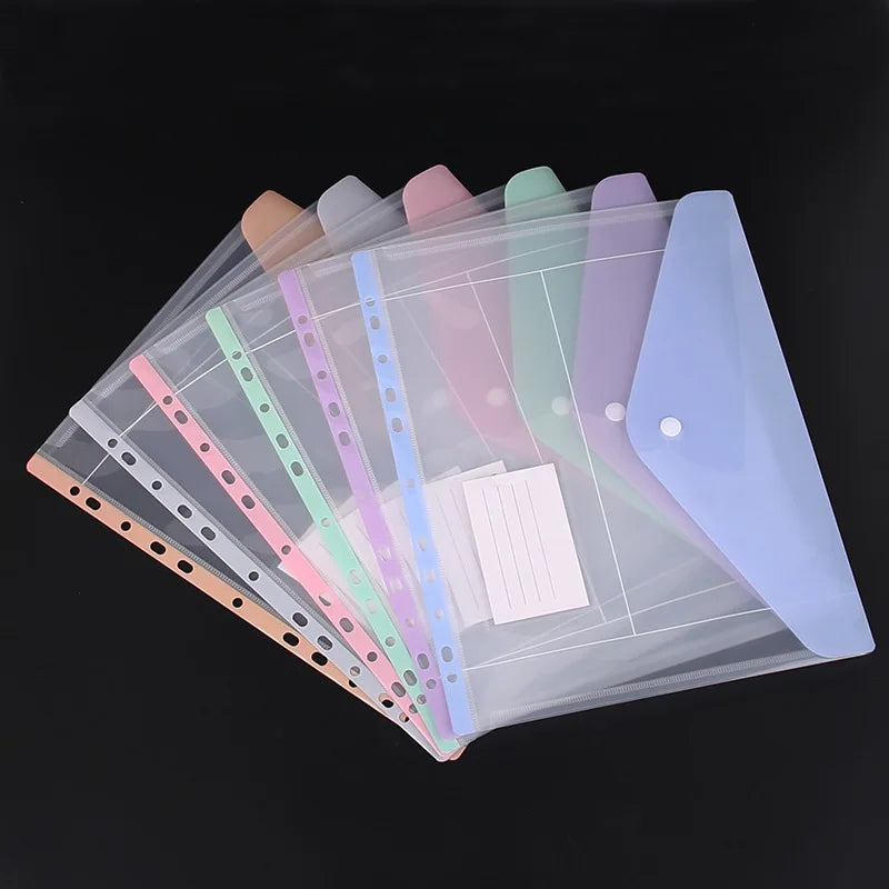 11-hole Loose-leaf File Bag, Transparent 3-hole Folder+6pcs Binder Pockets Document Pouch for Office and School Supply