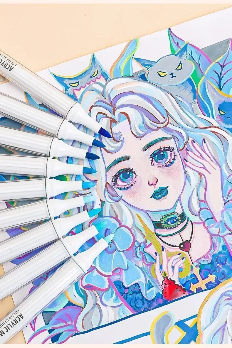 Languo 9/144 Colors Acrylic Paint Art Marker Pen DIY Painting Drawing Card Ceramic Stone Mug Glass Fabric Clothes Art Supplies