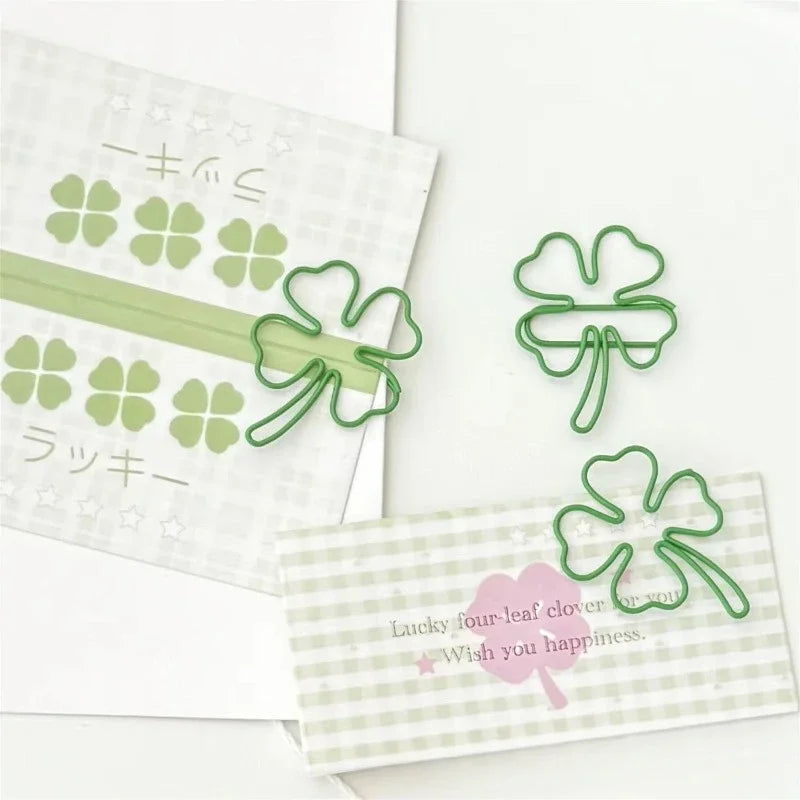 10Pc/set Ins Creative Design Clover Paper Clip Green Pink Color Scrapbook Paper Clip DIY Decor Photocard Memo Pad Fixed Clip Pin