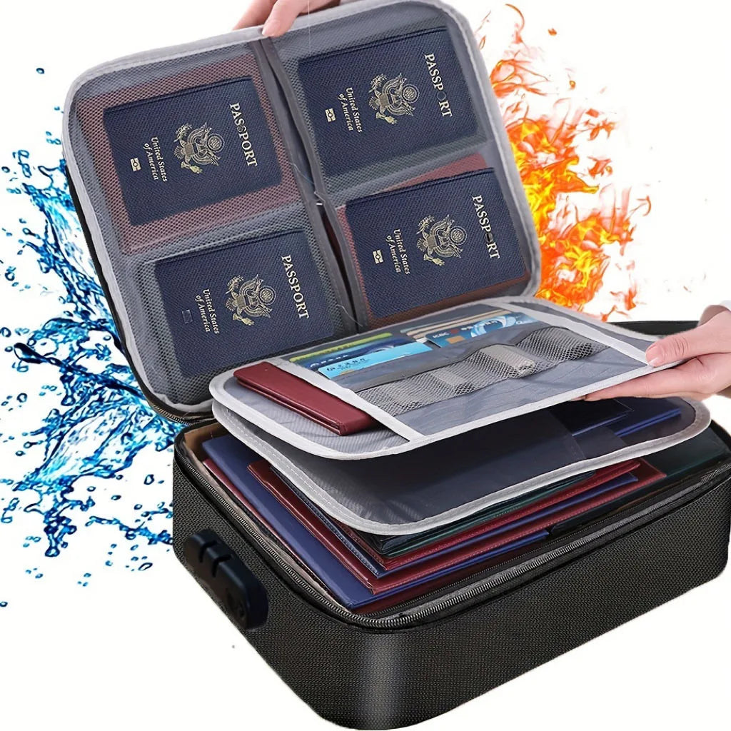 1pc Fireproof & Waterproof File Organizer with Combination Lock - 3-Layer Portable Document Storage Box for Laptop, Certificates