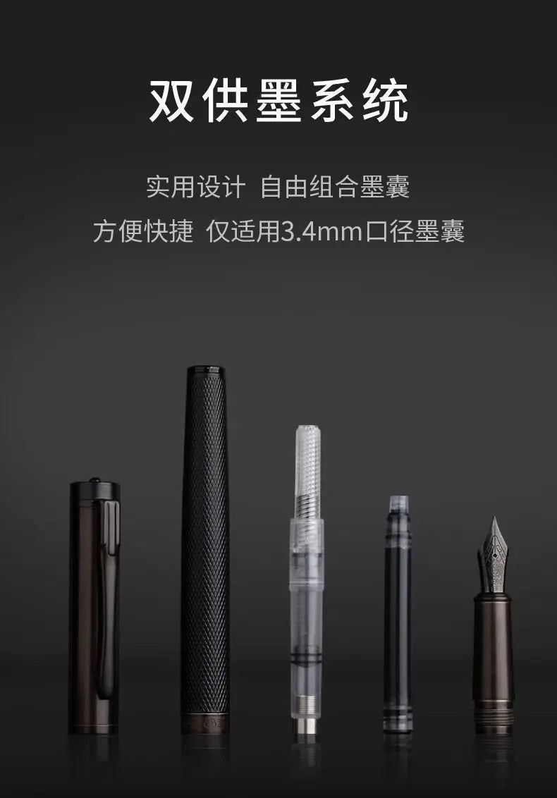 HERO Black Forest Metal Fountain Pen Titanium Black Extra Fine Nib 0.38/0.5mm Students Practice Calligraphy Writing Gift Pen