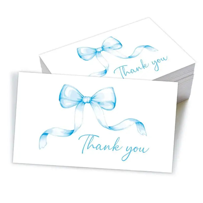 50pcs Business Thank You Cards Cherry & Pink Bow Design Celebration Invitations Gift Wrapping Cards For Party