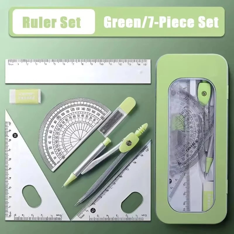 7 Pcs/set Mathematical Rulers Set Multi-function Professional Compass Ruler Drawing Tools School Supplies Students Stationery